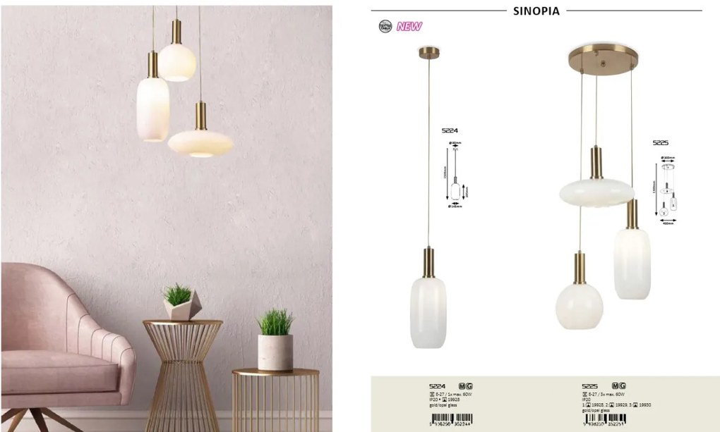 Lustra cu 3 pendule design clasic Sinopia 5225 RX