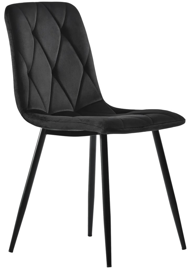 Set de 4 scaune tapițate în catifea twill pentru sala de mese cu spătar, structură din metal, 45x40x86 cm, Negru