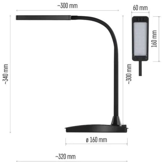 Lampă de birou LED EDDY, cu intensitate reglabilă, 6W, 230V, 3000/4500/6800K, neagră