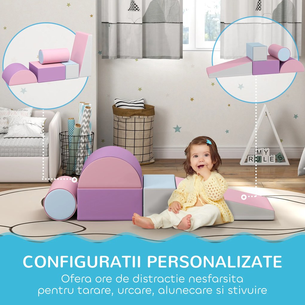 HOMCOM Set Construcții Moi pentru Copii 1-3 Ani din 5 Blocuri, Multicolor | Aosom Romania