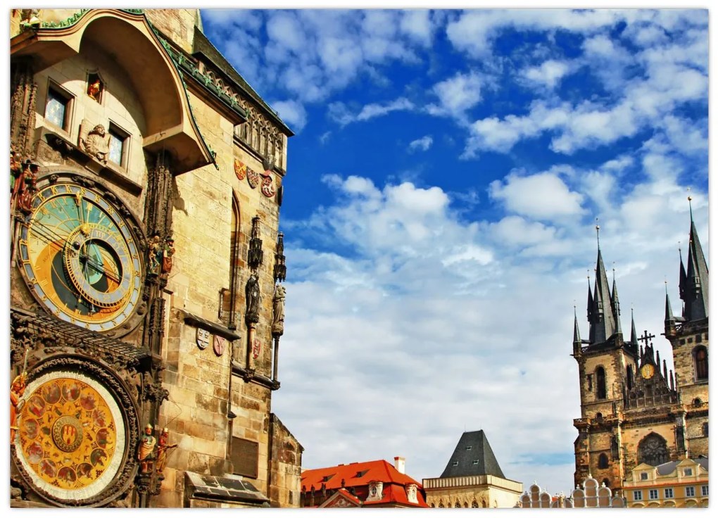 Tablou pe sticlă - Ceasul astronomic din Praga (70x50 cm)