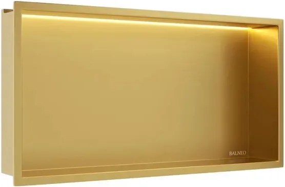 Raft incastrat dreptunghiular Balneo Wall-Box One LED cu rama 60x30x10 cm auriu lucios