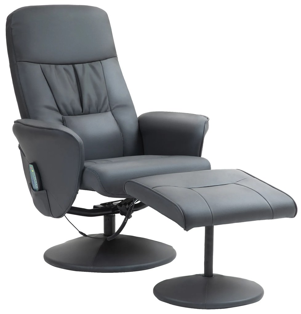 HOMCOM Fotoliu de masaj cu scaun, Scaun ergonomic cu 10 puncte de vibrații, Piele artificială, 76 x 81 x 105 cm, Gri închis | Aosom Romania