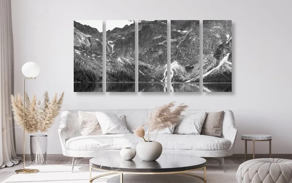 Tablou 5-piese ochi de Mare în Tatra în design alb-negru