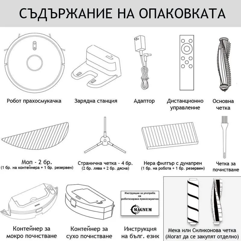 Robot aspirator cu lampa de sterilizare UVC MAGNUM UV+, Li-ion 5200 mAh, 50W, 3000 Pa, 3 trepte, Wi-Fi, Autonomie de pana la 280 min, Pana la 250 m², Alb