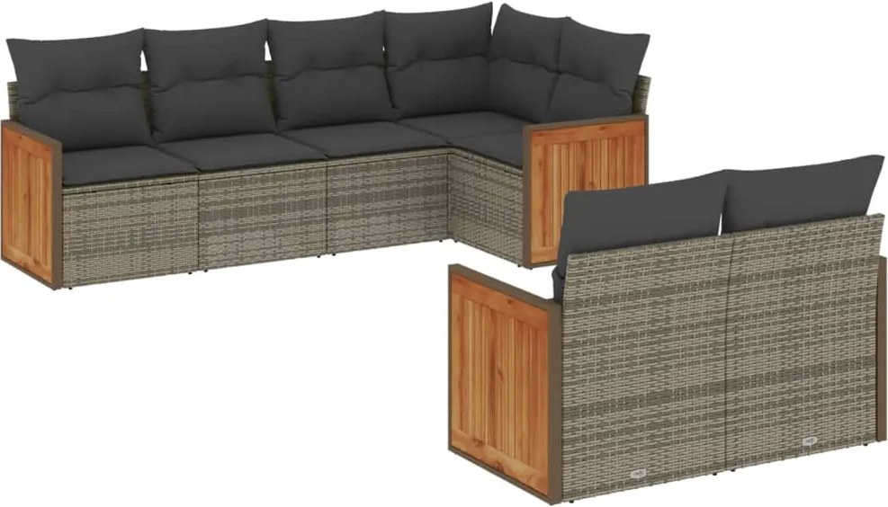 vidaXL Set canapele de grădină, 7 piese, cu perne, gri, poliratan