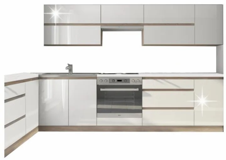 Zondo Bucătărie Lilouse 260 cm Stejar sonoma + Alb ultralucios. 788616