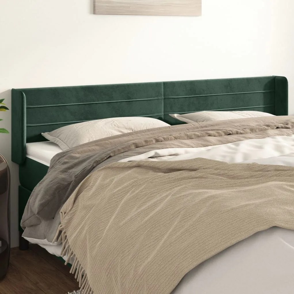 vidaXL Tăblie de pat cu aripioare verde închis 163x16x78/88 cm catifea