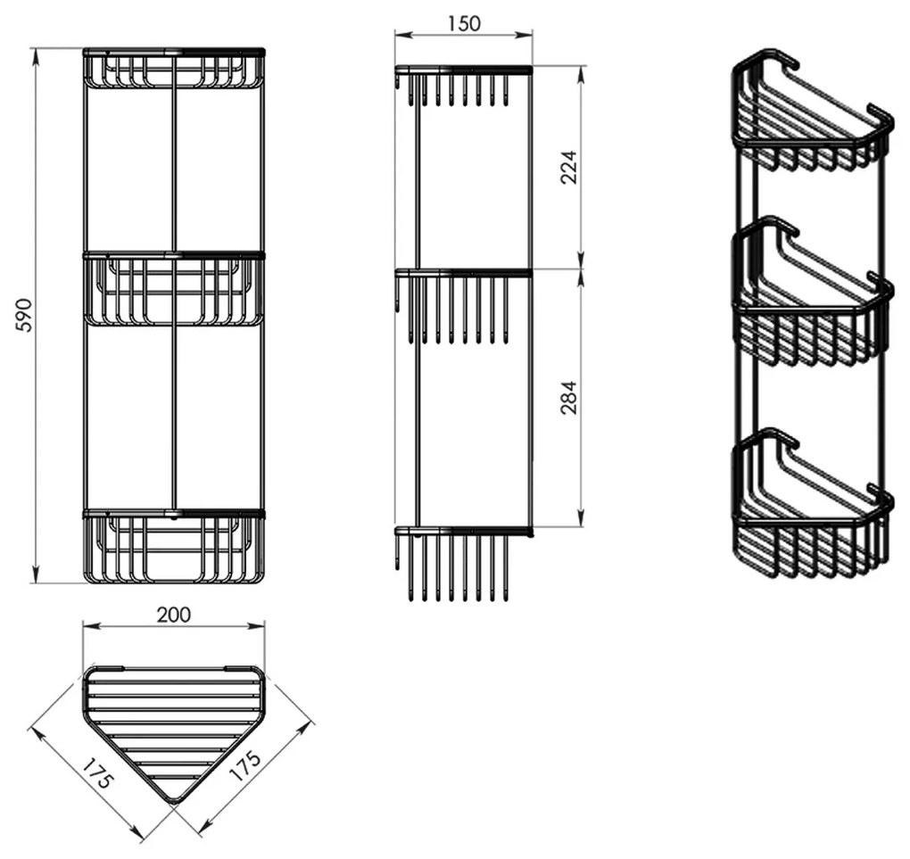 Raft de colț cu trei nivelur GEDY 2484 Smart 20 x 59 x 15 cm, argintiu