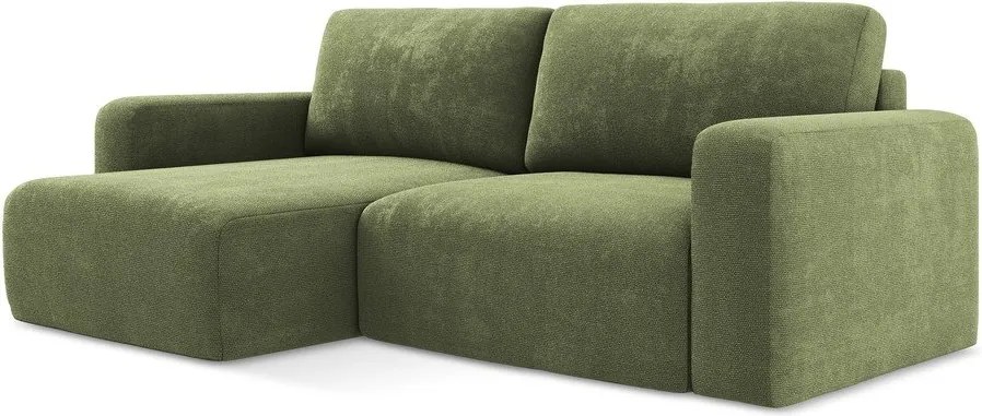 Colțar verde extensibil/cu spațiu de depozitare cu tapițerie din chenille (cu colț pe partea stângă/cu șezlong) Kona – Makamii