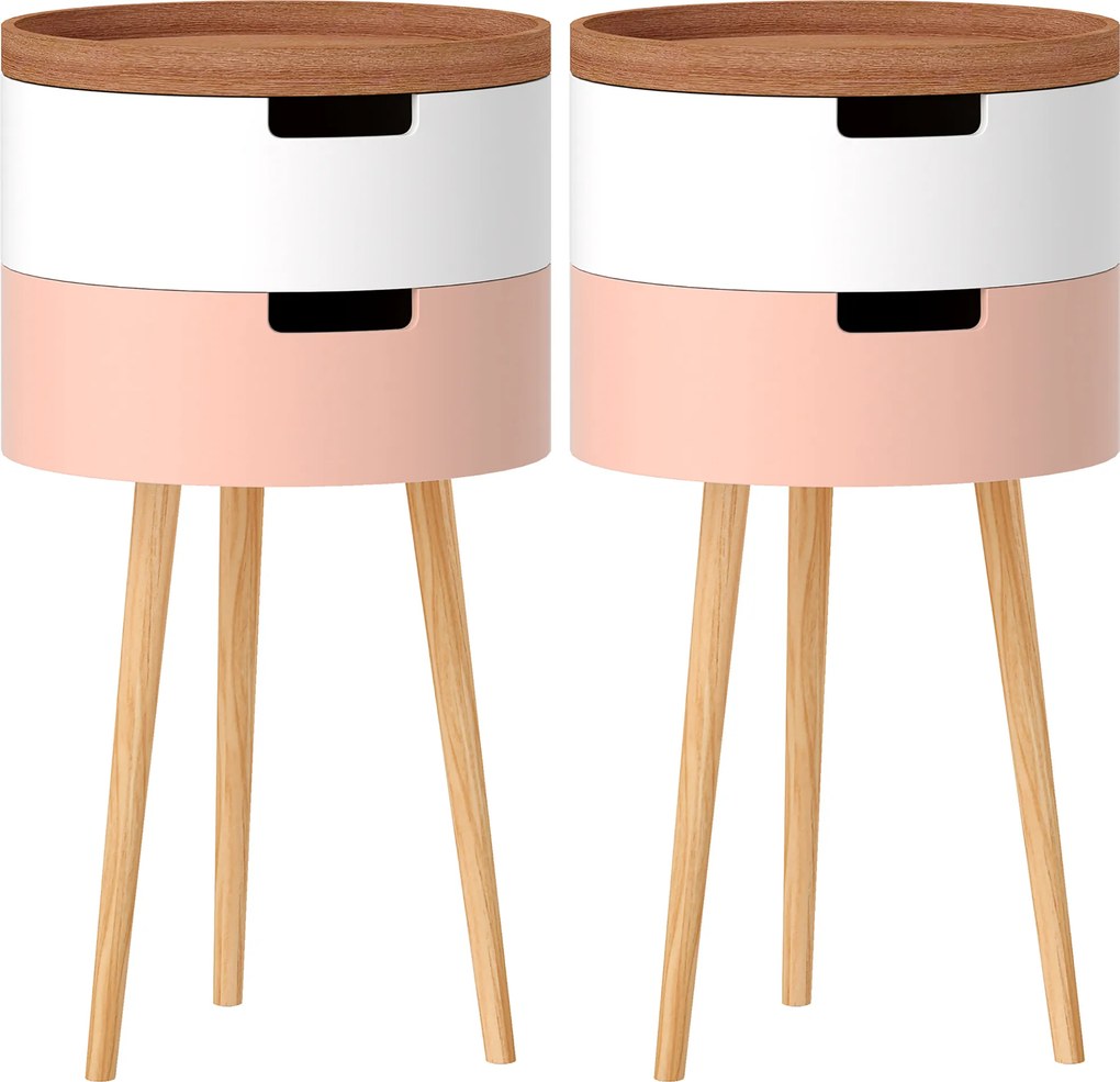 HOMCOM Set de 2 Mese Totunde de Cafea cu 3 Niveluri, 2 Spații de Depozitare și Tavă Detașabilă, Φ35x65,5 cm, Multicolor | Aosom Romania