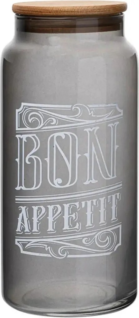 Borcan cu capac 503HRN1188, transparent/maro, sticla/lemn, 1400 ml
