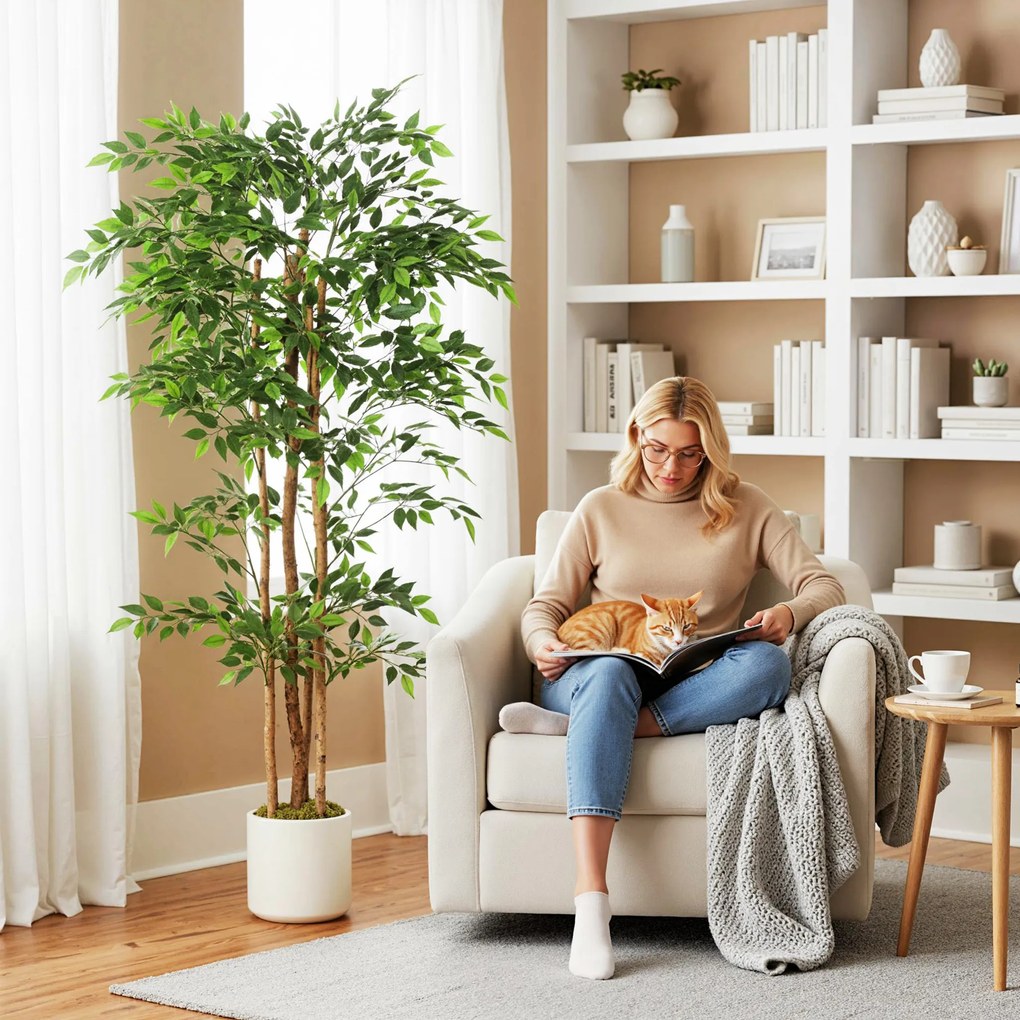 HOMCOM Plantă artificială Ficus Banyan din PEVA și lemn, cu ramuri flexibile și ghiveci din PP și ciment | Aosom Romania