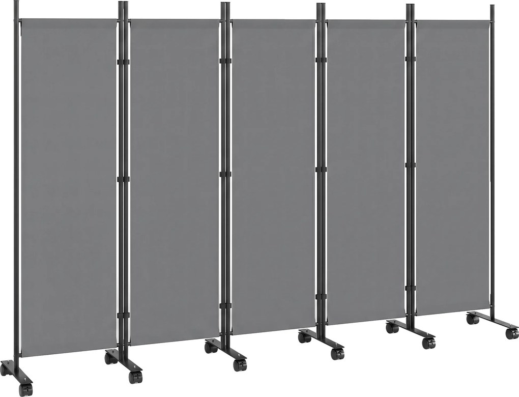 Outsunny Separator de cameră 5 piese 252 x 40 cm Paravan independent cu 12 roți Pliabil Separator DIY Gri închis | Aosom Romania