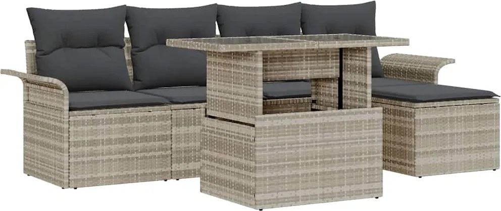 vidaXL Set de canapele pentru grădină 6 pcs Gri deschis Rattan poli