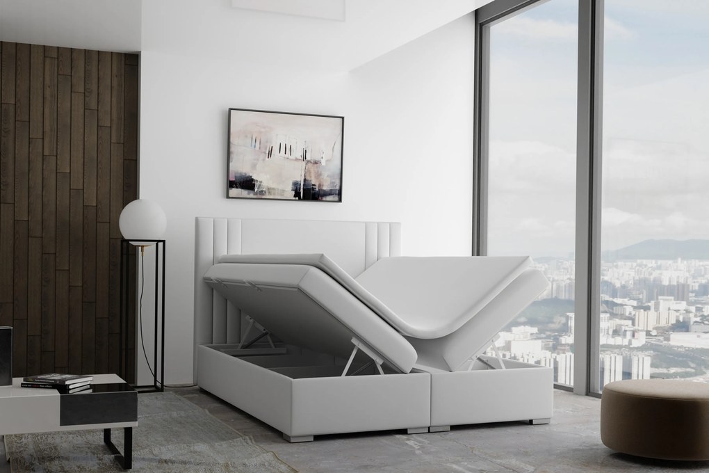 Pat matrimonial Boxspring 180 cm Morcano (crem) (cu sp. depozitare). 1020331