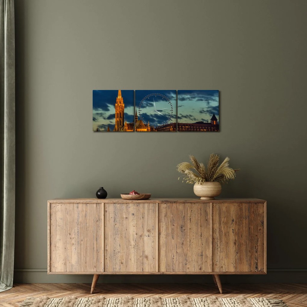 Tablou cu construcție iluminată (cu ceas) (90x30 cm)