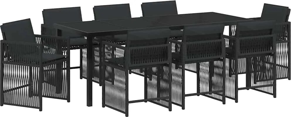 vidaXL Set de masă pentru grădină 9 pcs Negru poliratan