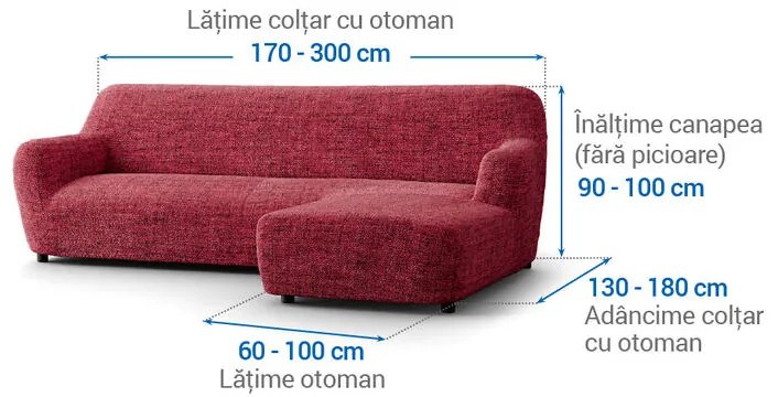 Huse bielastice VITTORIA bordo canapea cu otoman dreapta (l. 170 - 300 cm)