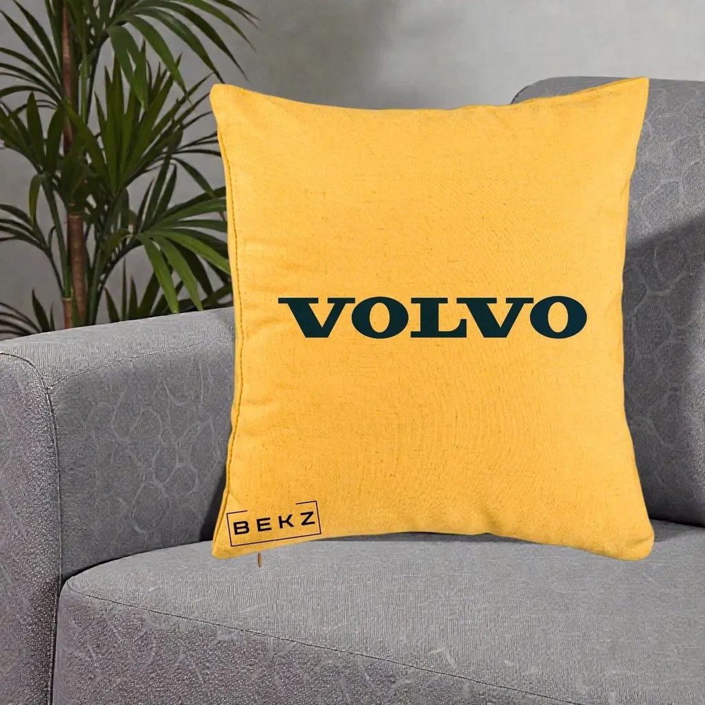 Perna Personalizata cu emblema Volvo, 40x40 cm, Galben, Husa Detasabila, Perna Inclusa, BEKZ®