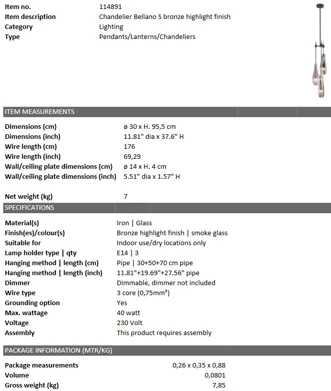Lustra cu 3 brate design LUX Bellano S bronz 114891 HZ