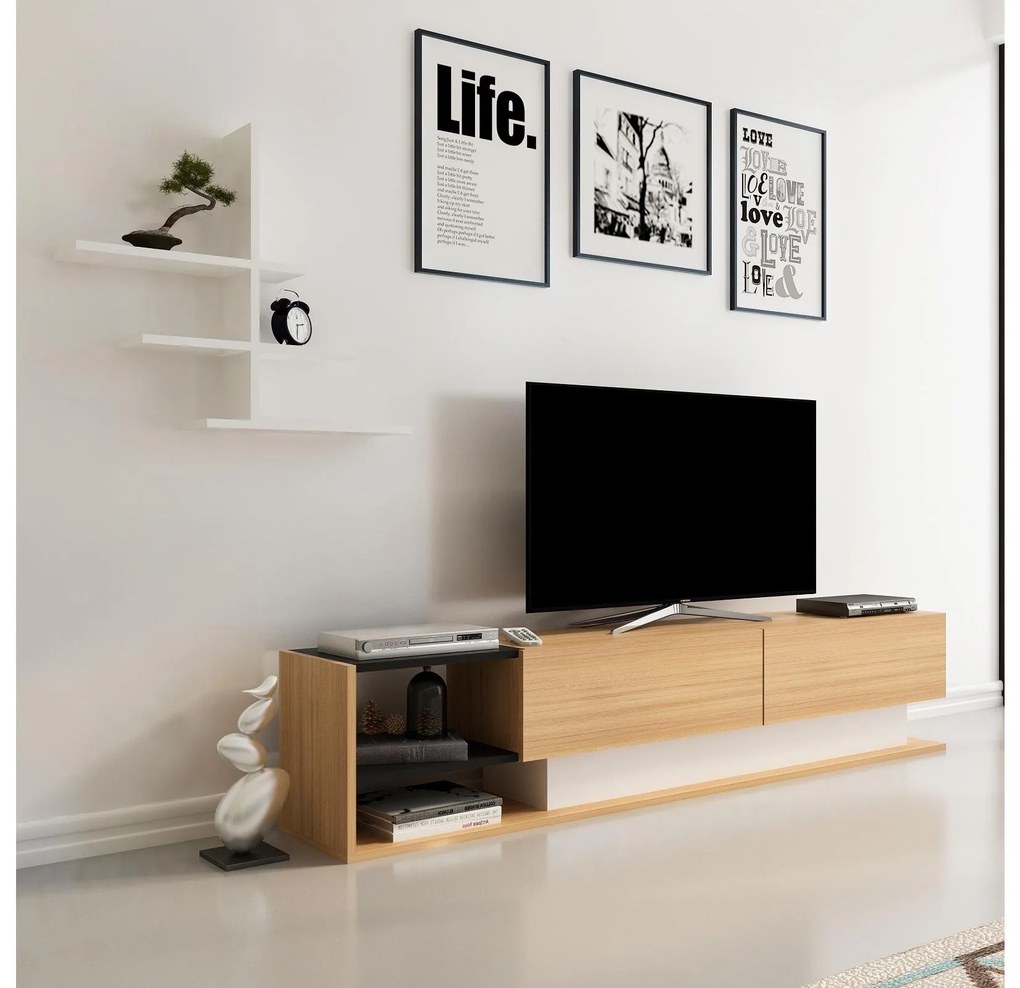 Mobilier living Lizelana (alb + teak). 1106620
