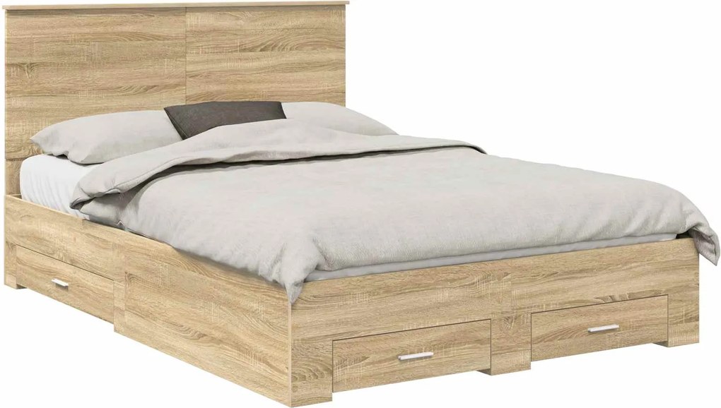 vidaXL Cadru de pat cu sertar Stejar Sonoma 150 x 200 cm Lemn compozit