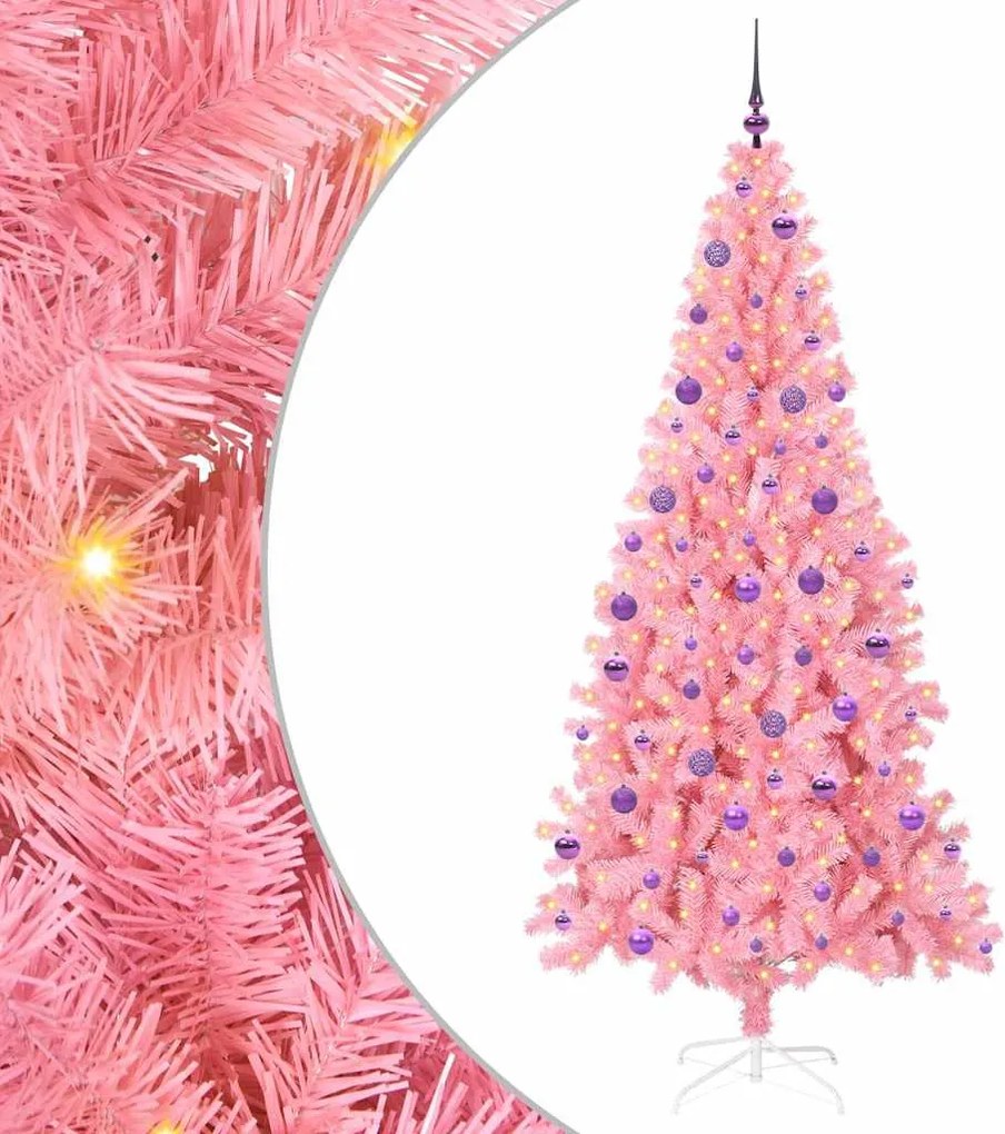 vidaXL Brad de Crăciun cu 300 LED cu suport Roz 210 cm PVC
