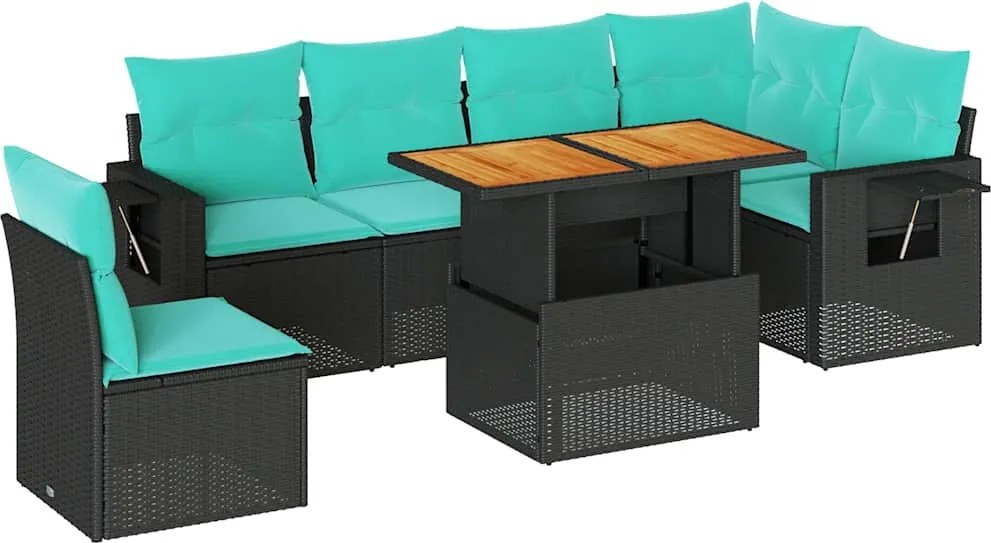 vidaXL Set canapele de grădină cu perne, 7 piese, negru, poliratan