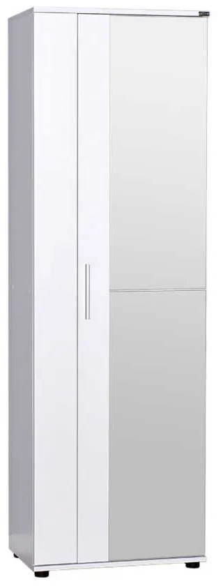 Pantofar Adore Porto, 2 usi reversibile cu oglinda, 10 rafturi, capacitate 28 perechi incaltaminte, Alb / Stejar, 60 x 35 x 187 cm