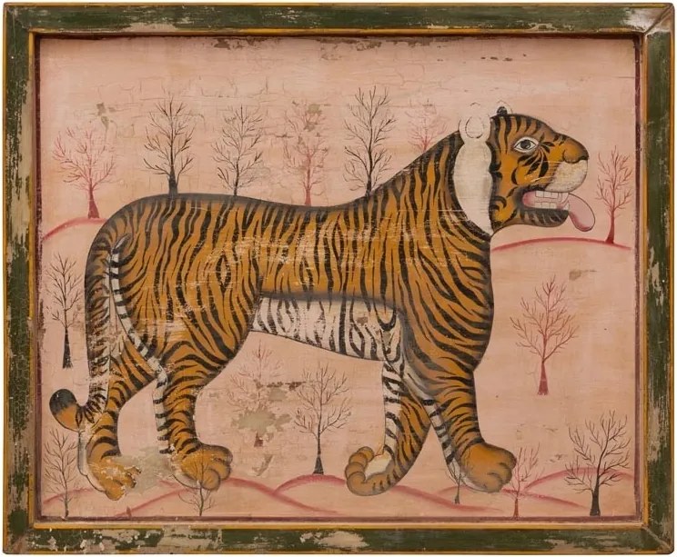 Tablou din lemn de tec reciclat si rama cu finisaj antichizat ," Tiger "- Piesa Unicat