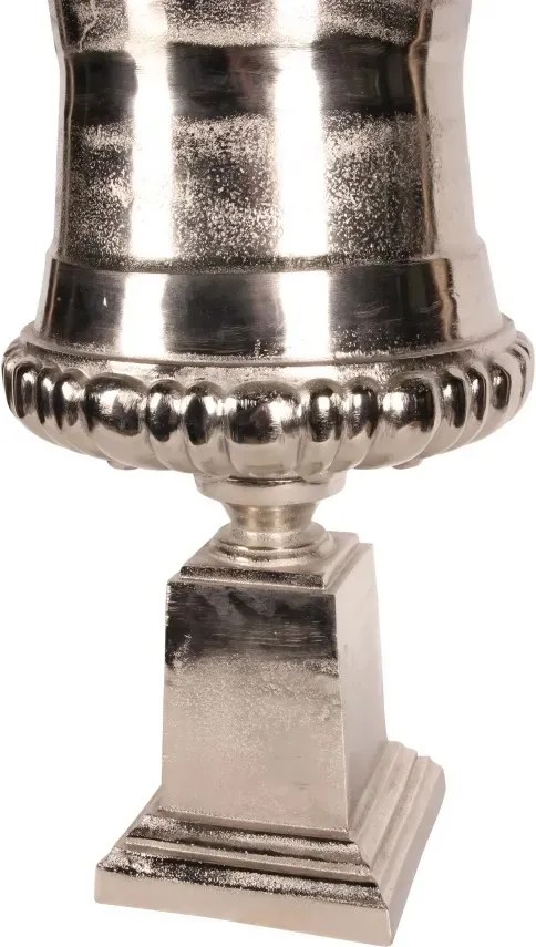 Ghiveci cu picior din aluminiu, argintiu, în formă de urnă înaltă, cu bază pătrată înaltă, finisaj nichelat, 71 x 48 cm, „Tivoli”