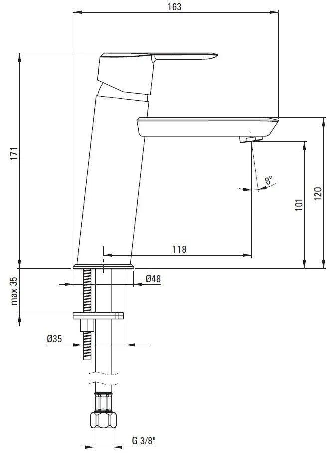 Baterie lavoar Deante Arnika gri 11.8cm