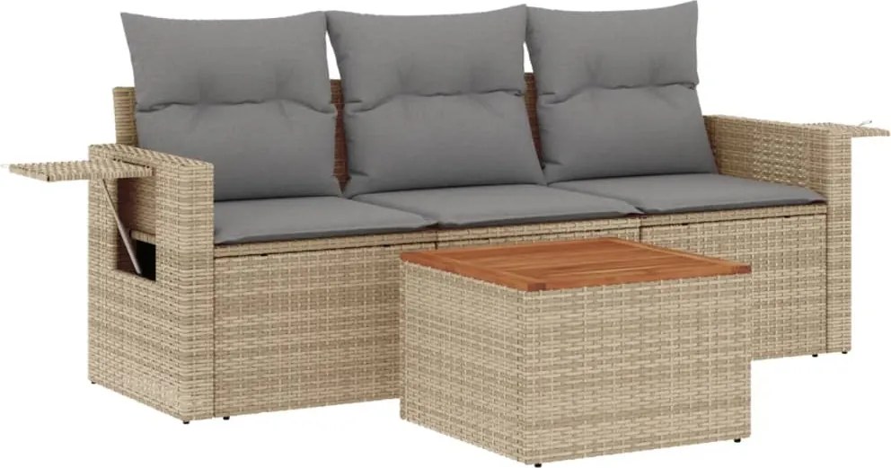 vidaXL Set canapele de grădină, 4 piese, cu perne, mix bej, poliratan