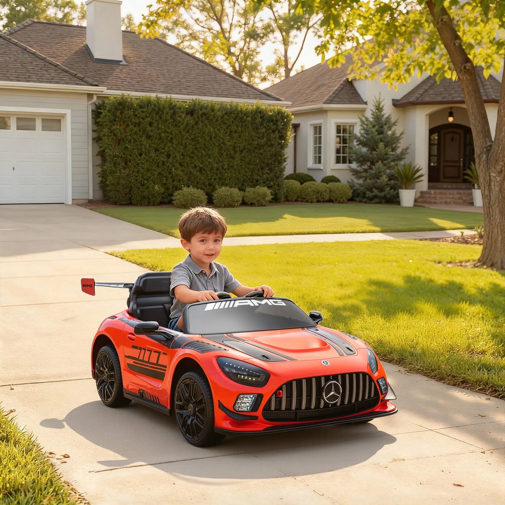 AIYAPLAY Mașină Electrică Copii 3-8 Ani Mercedes-AMG 12V cu Telecomandă, Lumini LED, Roți de Transport, Portocaliu | Aosom Romania