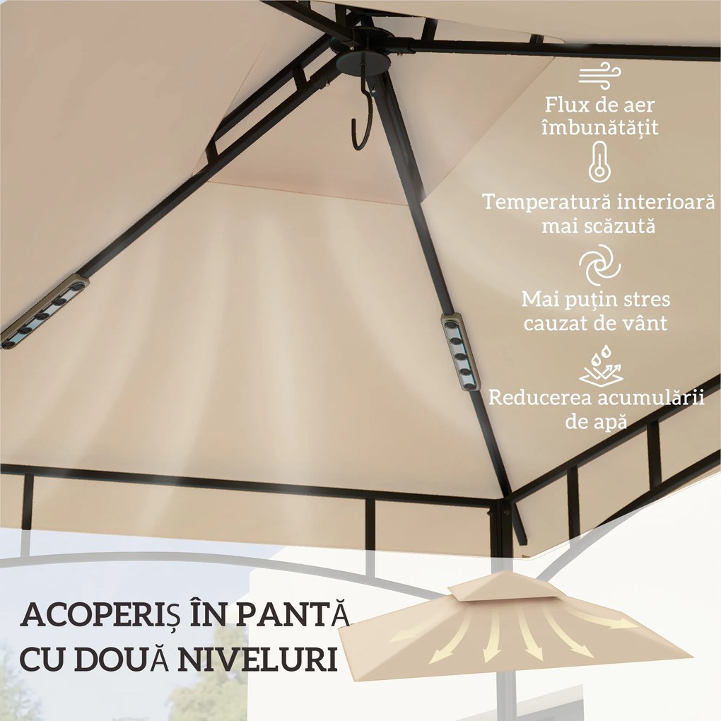 Outsunny Acoperiș de Schimb pentru Pergolă cu 2 Niveluri și Buzunare de Colț, 160 g/m², UV50+, 244x152 cm, Bej | Aosom Romania