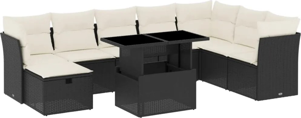 vidaXL Set mobilier de grădină cu perne, 9 piese, negru, poliratan