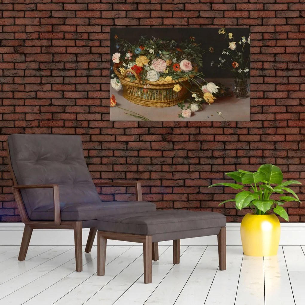 Tablou - Jan Brueghel the Elder, Flowers in a Basket and a Vase, reproducere (90x60 cm)