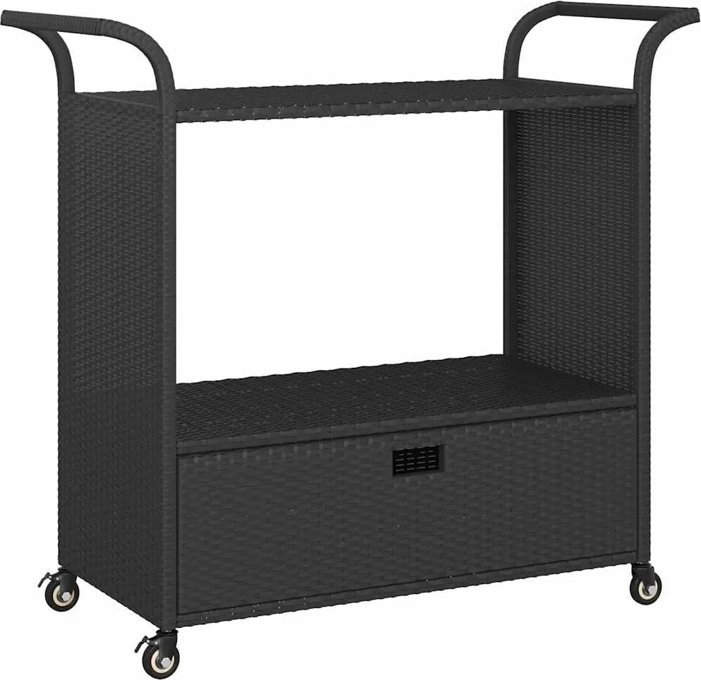 vidaXL Cărucior de bar cu sertar, negru, 100x45x97 cm, poliratan