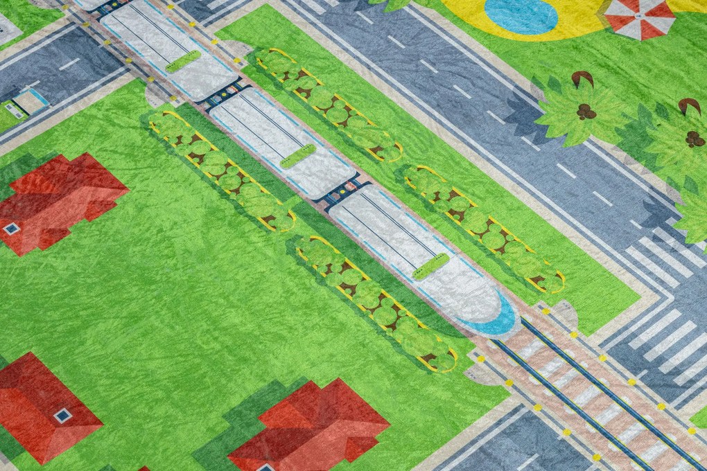 BAMBINO 2624 covor lavabil Oraș, străzi pentru copii anti-alunecare - verde / gri