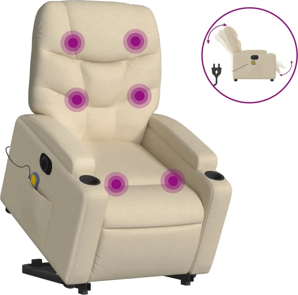 vidaXL Fotoliu electric de masaj rabatabil cu ridicare, crem, textil