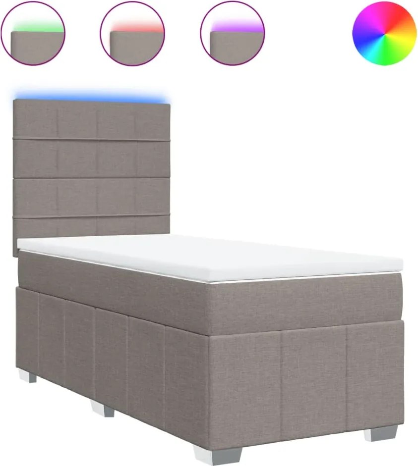 vidaXL Pat box spring cu saltea, gri taupe, 100x200 cm, textil