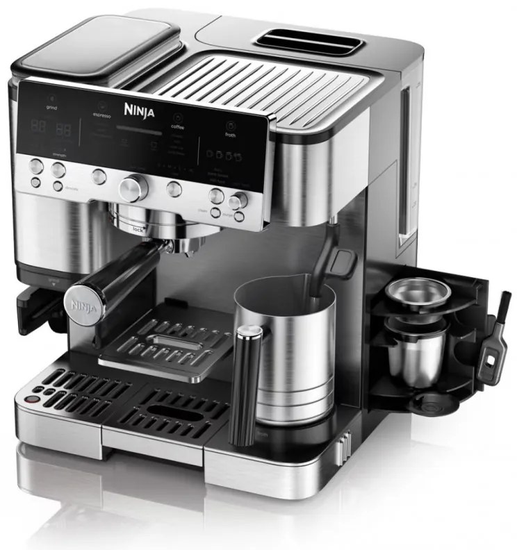 Espressor automat 3in1 Ninja Luxe Café Premier ES601, 1650W, 15 bar, 2 L, Barista Assist, Spumare fara contact, Rasnita incorporata, 4 moduri, 3 setari temperatura, Inox/Negru