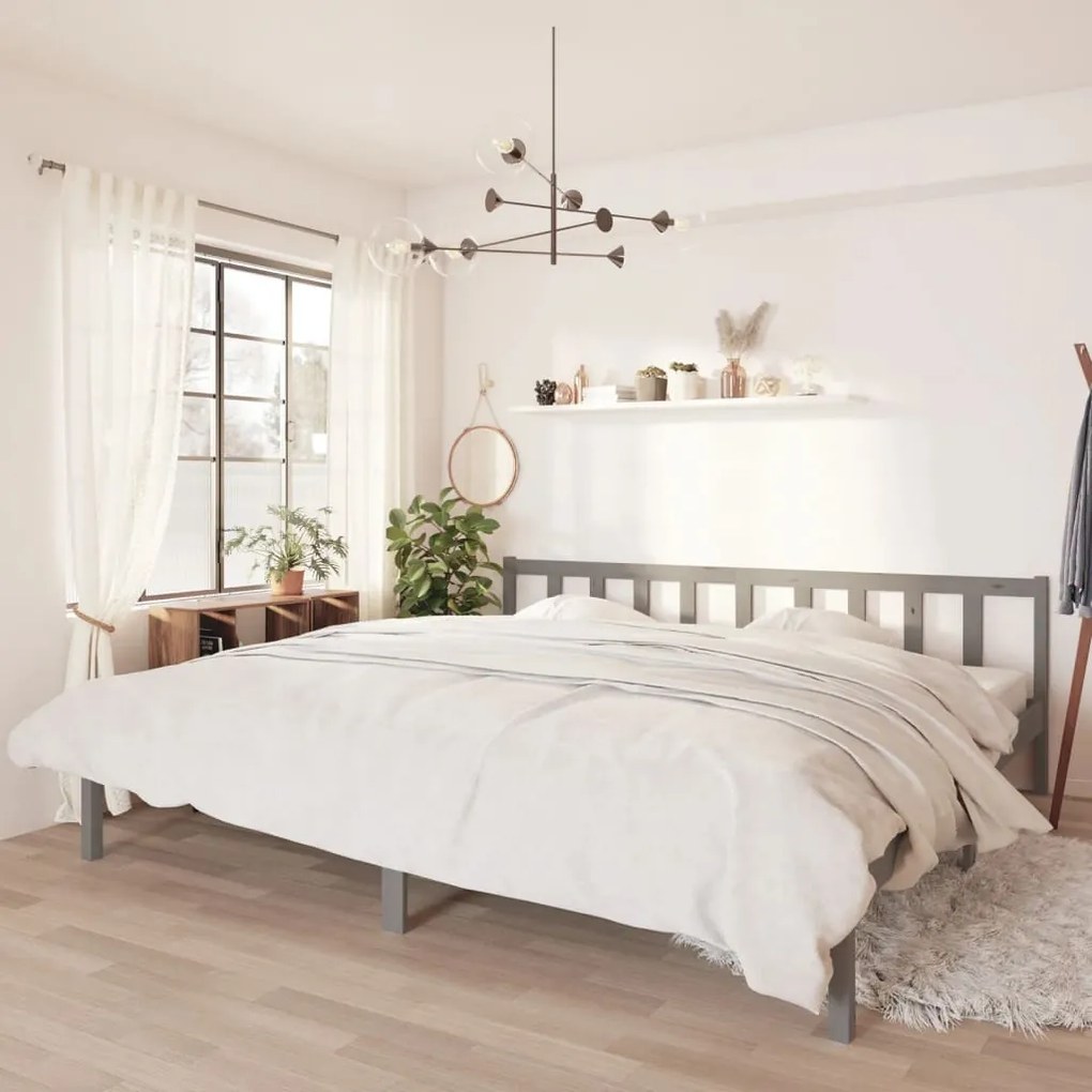 810104 vidaXL Cadru de pat, gri, 200x200 cm, lemn masiv de pin