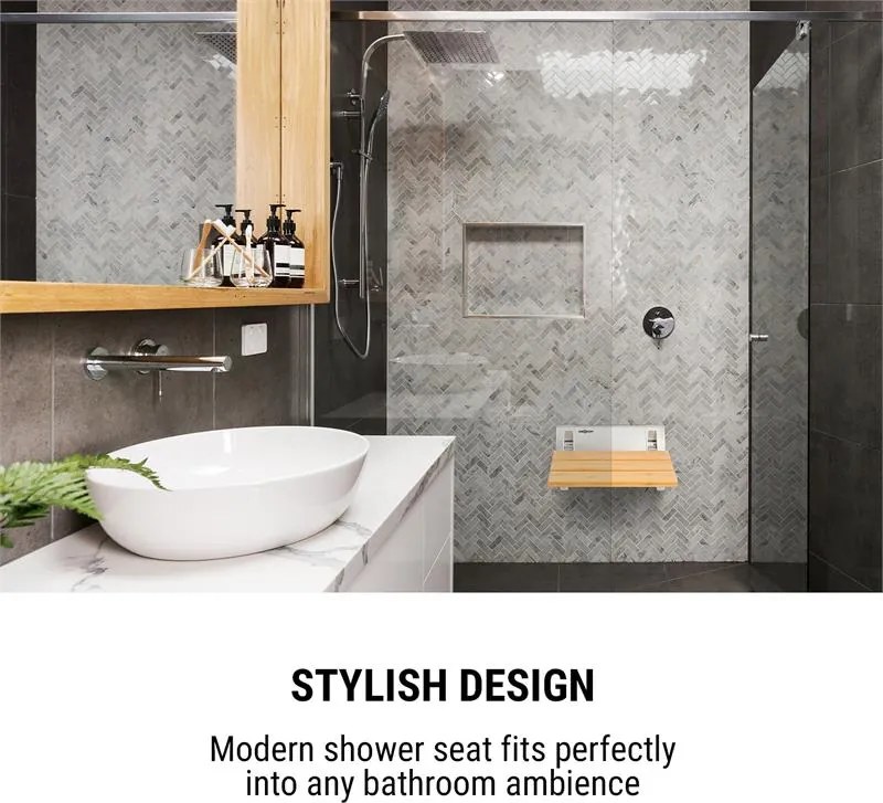 OneConcept Arielle, scaun de duș, bambus, aluminiu, rabatabil, 160 kg max., lemn