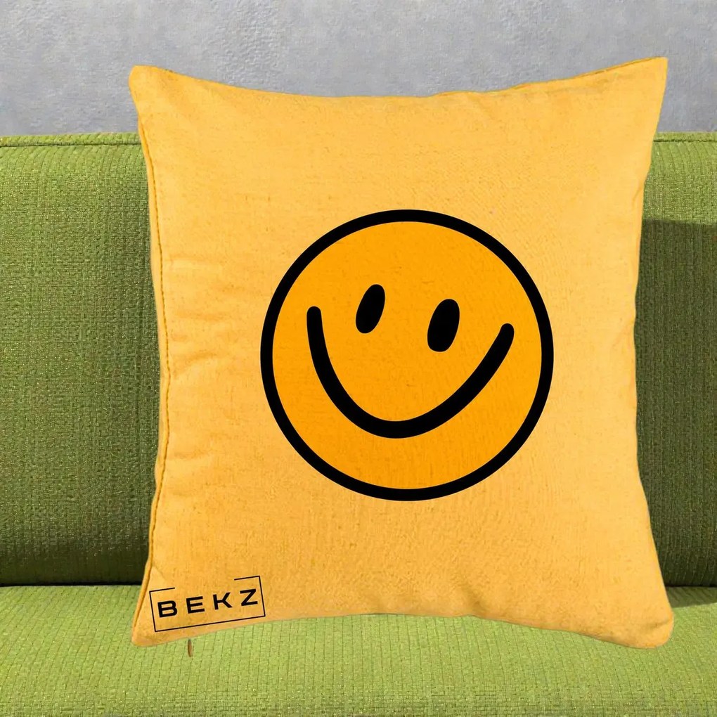Perna Decorativa Smiley Face Galben Clasic, 40x40 cm, Galben, Husa Detasabila, Perna Inclusa, BEKZ®