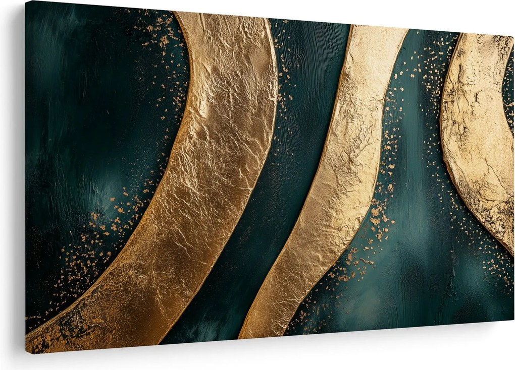 Tablou - Abstracție verde cu auriu I. (90x60 cm)