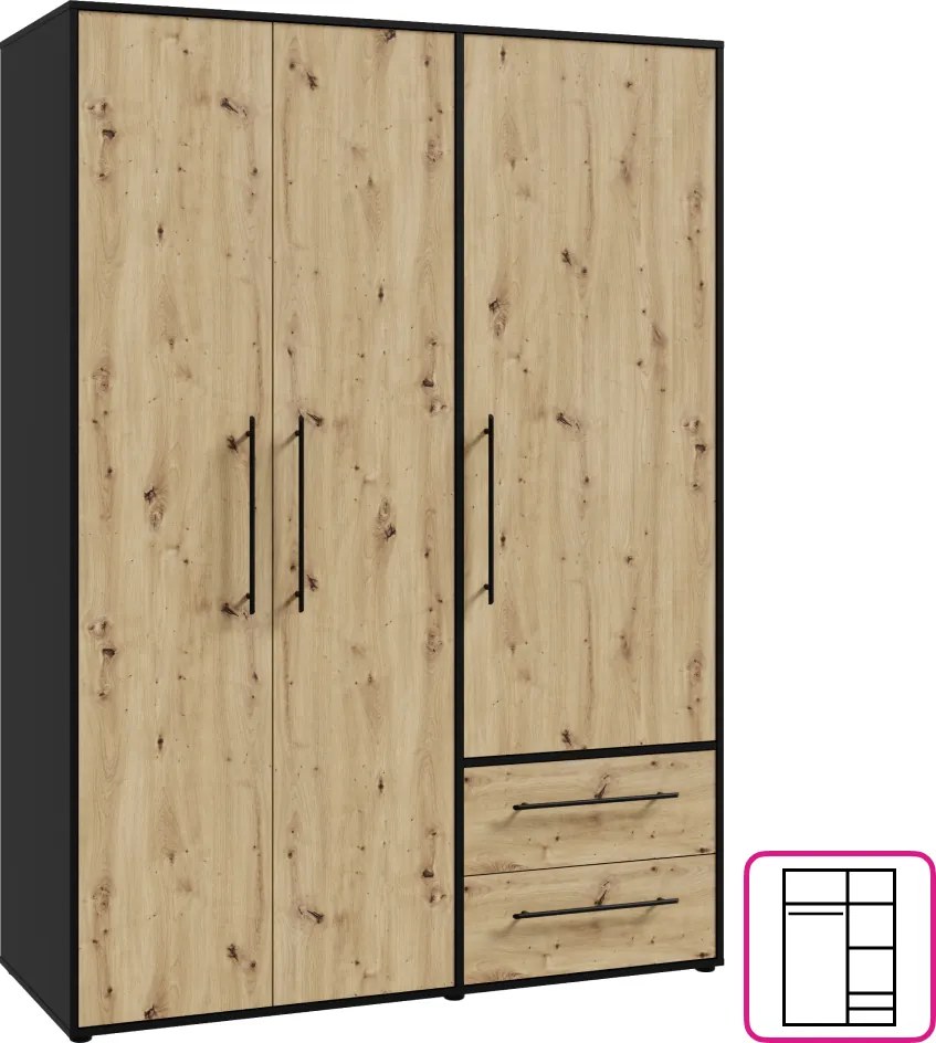 Dulap, stejar artisan/negru, MOSKA TYP 1