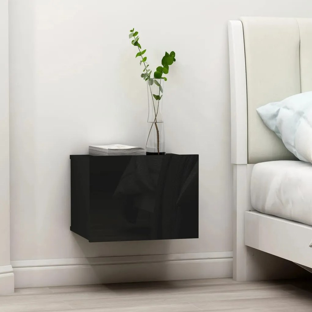 801068 vidaXL Noptiere, 2 buc., negru extralucios, 40 x 30 x 30 cm, PAL