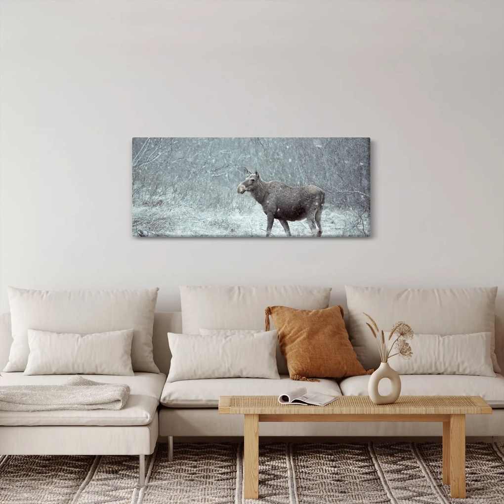 Tablou - Elan într-o pădure înzăpezită (120x50 cm)